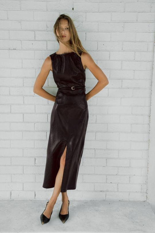 ZARA ЮБКА МИДИ ИЗ ИСКУССТВЕННОЙ КОЖИ, КОРИЧНЕВЫЙ