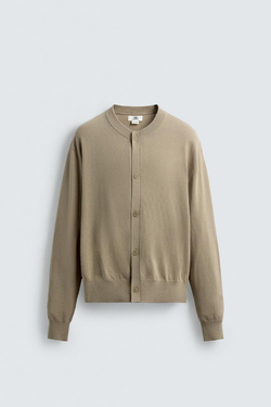 ZARA КАРДИГАН ИЗ ХЛОПКА И РАМИ, БЕЖЕВЫЙ