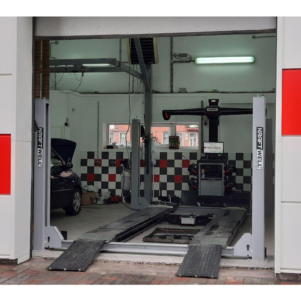 Подъемник четырехстоечный г/п 4 тонны, платформы для сход-развала KraftWell KRW4WA