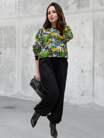 20833 Костюм женский (брюки палаццо и свитшот) футер 2-х нитка начес граффити/черный (52)