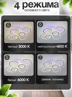 Люстра светодиодная потолочная с пультом AL1808/6 WH, люстра потолочная светодиодная в зал 264Вт