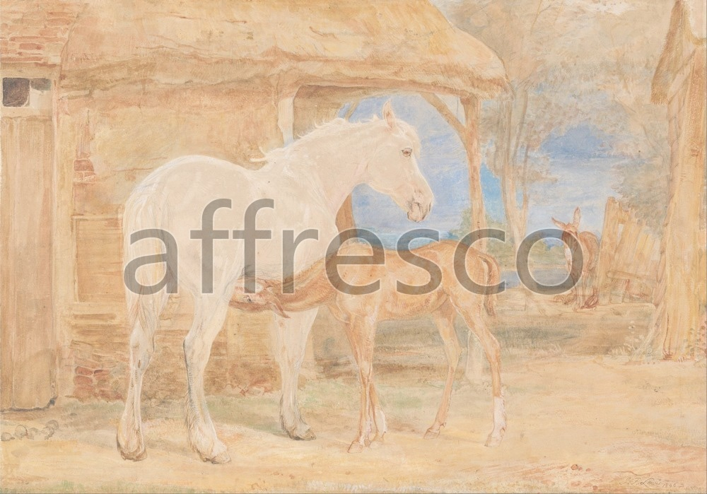 Фреска John Frederick Lewis, Gray Mare and a Chestnut Foal