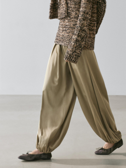 Massimo Dutti Атласные брюки-баллон, бежевый