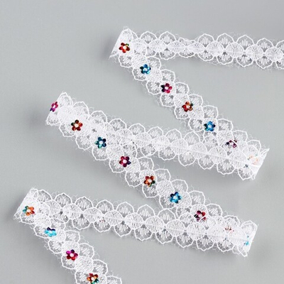 Тесьма гипюровая белая с пайетками 15 мм