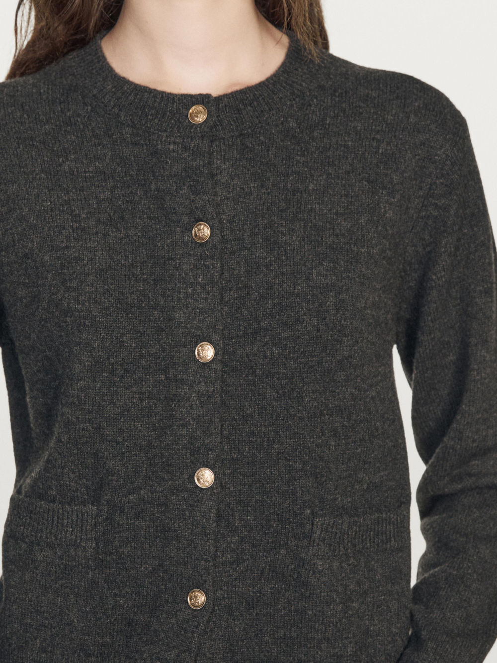 Massimo Dutti Кардиган из трикотажа с золотистыми пуговицами, антрацитово-серый