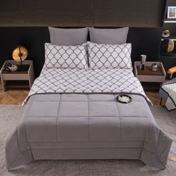 Комплект постельного белья с одеялом Сатин Велюрия Люкс «Серебряная геометрия»