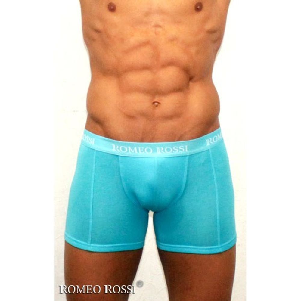 Мужские трусы боксеры удлиненные c резинкой Romeo Rossi бирюзово-голубые RR7001-11