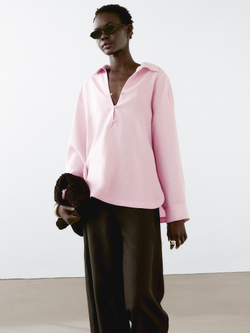 Massimo Dutti Брюки из смесового льна с эластичным поясом, шоколадный