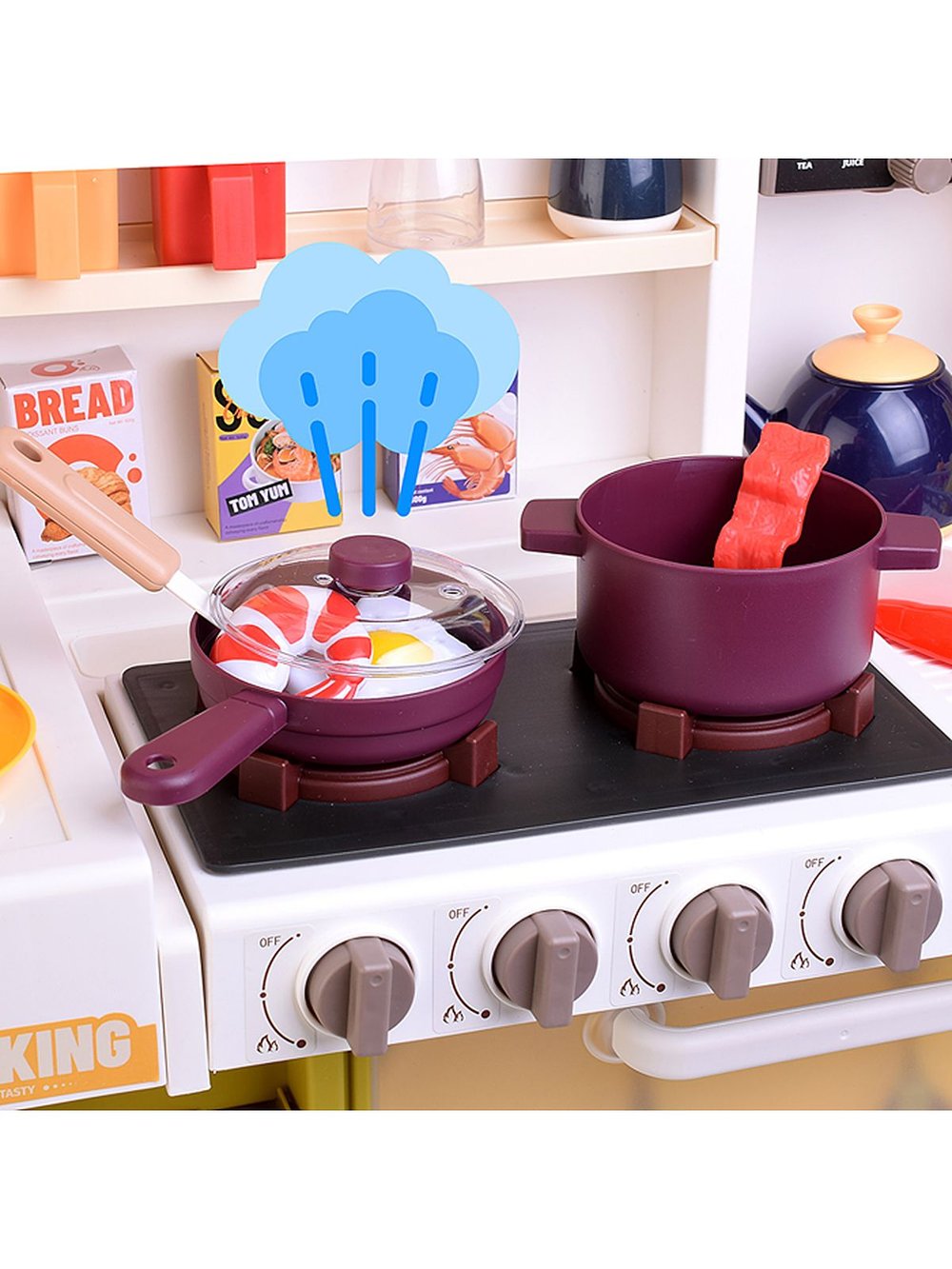 Игровой набор кухня Весёлый поварёнок с паром, 108 предметов (889-369)