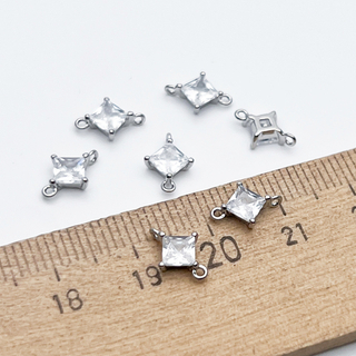 Коннектор Ромб, цвет серебро (родий), размер около 8,7*6,5 мм, цена за 1 шт