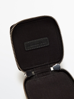 Massimo Dutti Квадратный кожаный кошелек с застежкой-молнией, черный