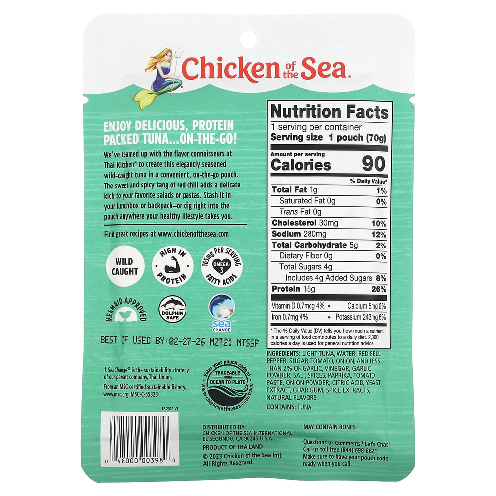 Chicken of the Sea, Легкий дикий тунец, сладкий и пряный, 70 г (2,5 унции)