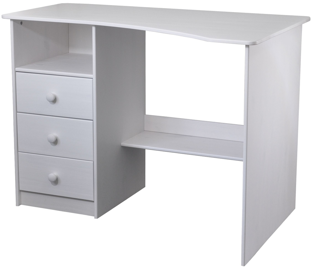 Стол письменный, 110х70х78, Corner, компьютерный, угловой, с тумбой (слева), массив сосны, белый, Dipriz