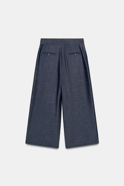 ZARA БРЮКИ-КЮЛОТЫ С ХЛЯСТИКОМ, СИНИЙ/ИНДИГО