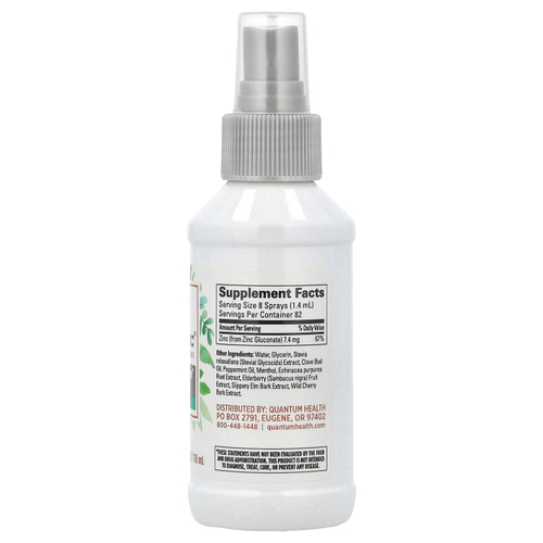 Quantum Health, TheraZinc®, спрей для иммунной поддержки горла, перечная мята, 7,4 мг, 118 мл (4 жидк. Унции)