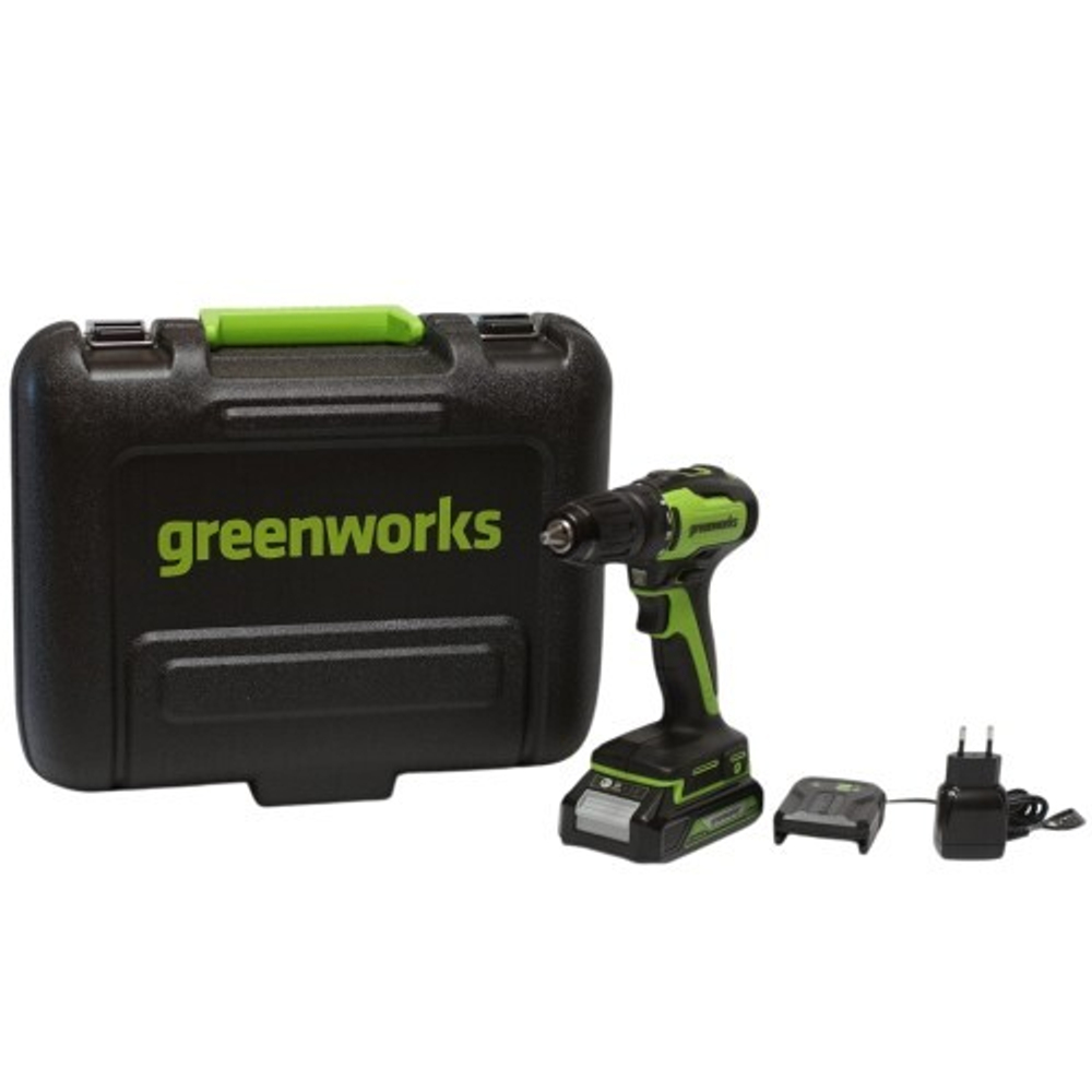 Дрель-шуруповерт аккумуляторная GREENWORKS GD24DD35 24V, 2 АКБ 2Ач и ЗУ 3704007CUC