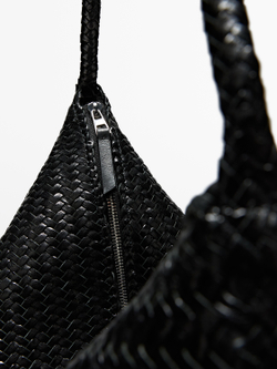 Massimo Dutti Большая плетеная сумка-саквояж из кожи наппа, черный