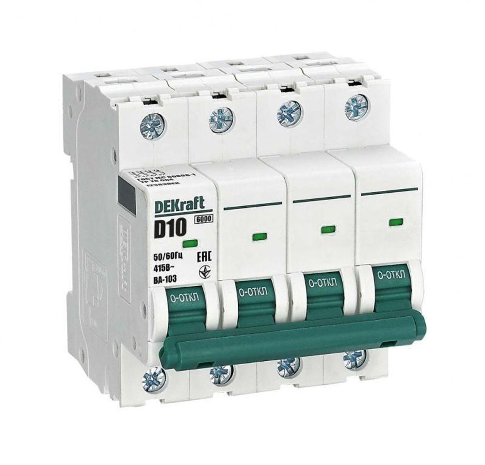 Выключатель автоматический модульный 4п D 10А 6кА ВА-103 DEKraft 12383DEK