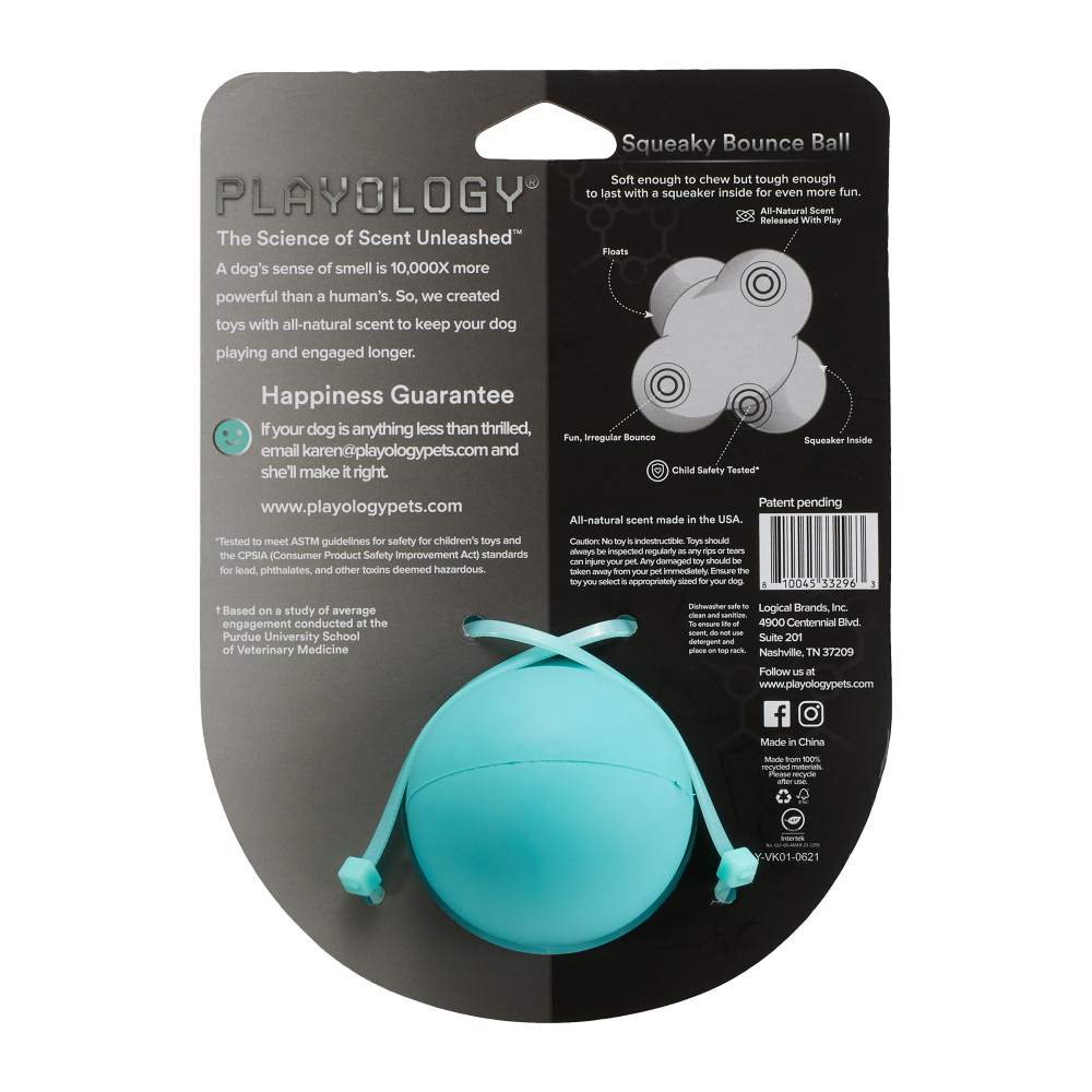 Playology жевательный тройной мяч SQUEAKY BOUNCE BALL для собак средних и крупных пород с пищалкой и с ароматом арахиса, цвет голубой