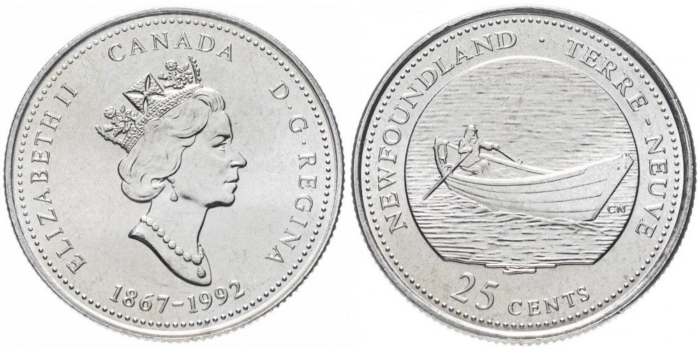 Канада 25 центов, 1992 Ньюфаундленд и Лабрадор