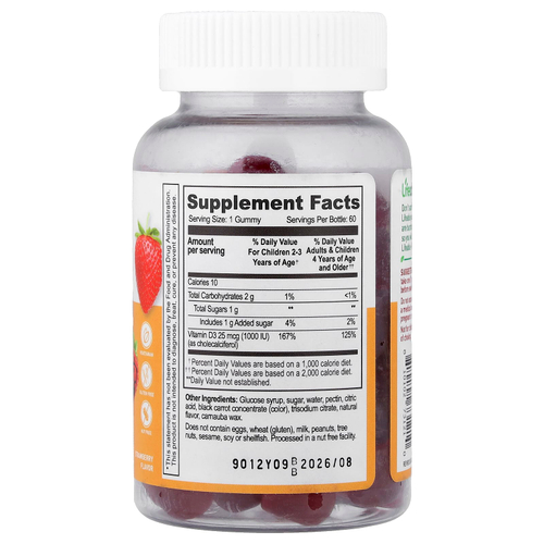 Lifeable, жевательный витамин D3 для детей, со вкусом клубники, 60 жевательных таблеток