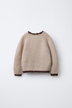 ZARA ТРИКОТАЖНЫЙ ДЖЕМПЕР С ВЫШИВКОЙ «ПОДСОЛНУХИ», СВЕТЛО-БЕЖЕВЫЙ