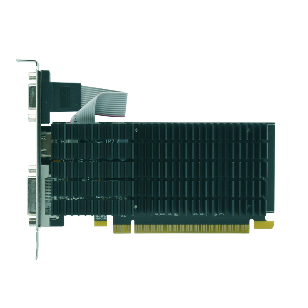 Видеокарта AFOX NVIDIA GeForce GT710, 2Гб GDDR3, 64 бита, LP, Retail, PCIe2.0, пассивная, 1-SLOT, 19Вт, VGA, HDMI, DVI (AF710-2048D3L5)