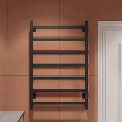 Полотенцесушитель электрический EWRIKA Пенелопа КВ7 80x55 см, подключение справа, слева, скрытое подключение справа, матовый черный, лесенка, из стали