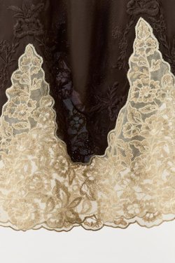 ZARA ЮБКА МИДИ ИЗ 100% ВИСКОЗЫ С ВЫШИВКОЙ И КРУЖЕВОМ, ТЕМНО-КОРИЧНЕВЫЙ