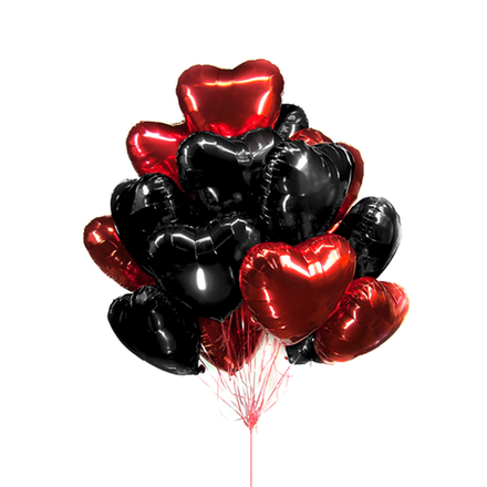 Букет из шаров сердца красно-черные, 20 сердец