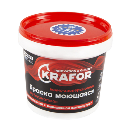 Краска водно-дисперсионная интерьерная моющаяся Krafor, глубокоматовая, 1,5 кг, белая