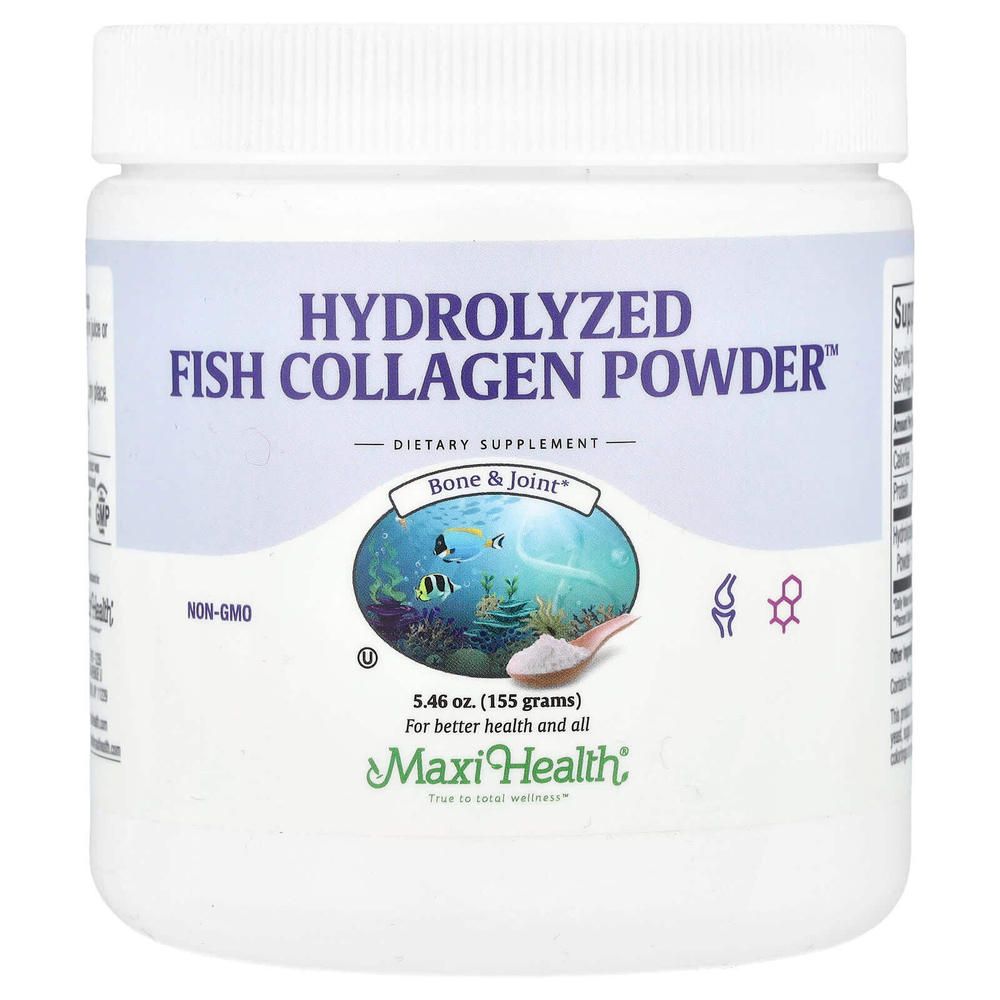 Maxi Health, Hydrolyzed, порошок из рыбьего коллагена ™, 155 г (5,46 унции)