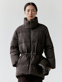 Massimo Dutti Пуховик с эластичным поясом и водоотталкивающей пропиткой, кротово-коричневый