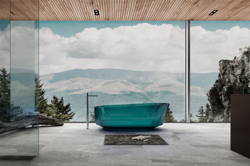 Прозрачная ванна ABBER Kristall AT9706Aquamarin бирюзовая  170x80 см