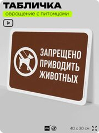 Табличка "Запрещено приводить животных" на дверь и забор, для двора, дома, подъезда, 40х30 см, Silver Plane x Айдентика Технолоджи