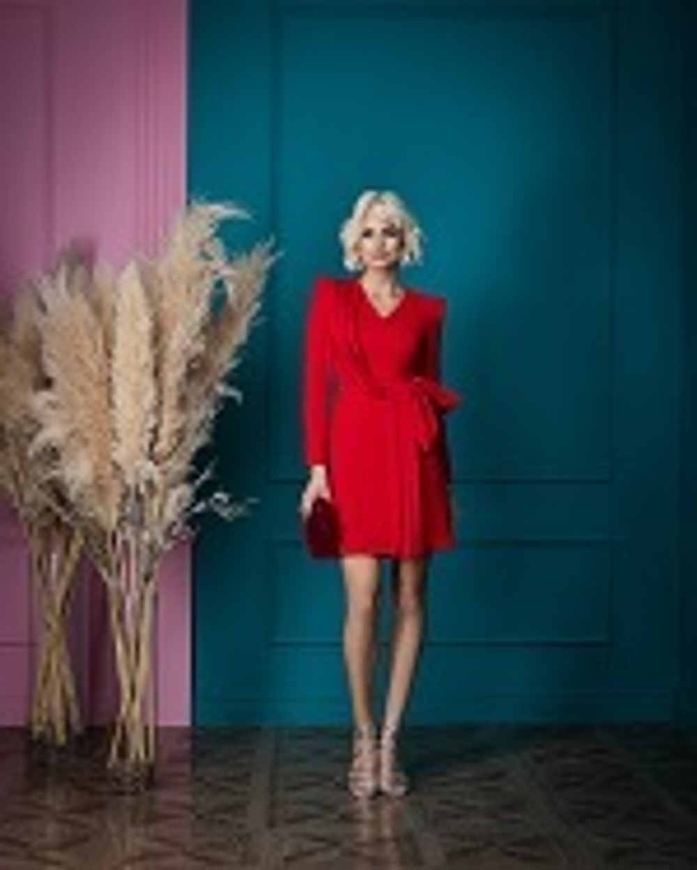 14-01-24 FW Платье мини с драпировкой в виде банта на талии, красный XL