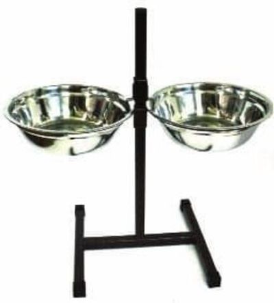 Кормушка металлическая с телескопической регулировкой высоты до 50см, 2 миски 2л, 26см