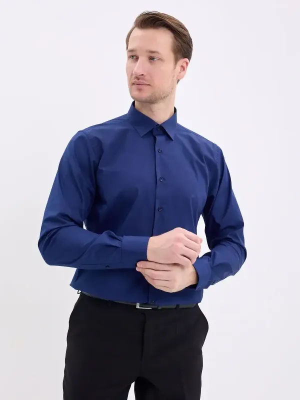 Рубашка на высокий рост LONG SLIM FIT с длинным рукавом, темно-синяя