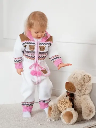 Вязаный комбинезон для новорожденных и малышей на молнии