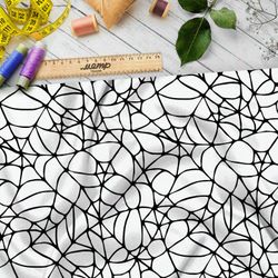 Ткань барби крупная чёрная паутина на белом фоне