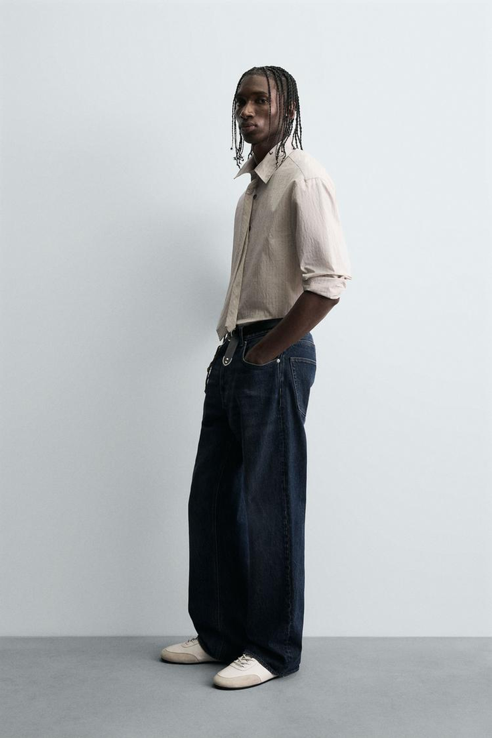 ZARА РУБАШКА В ПОЛОСКУ С ГАЛСТУКОМ, ПЕСОЧНЫЙ