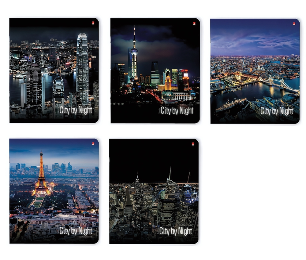 Тетрадь А5 48л. клетка "Ночные города", 5 видов (Альт)