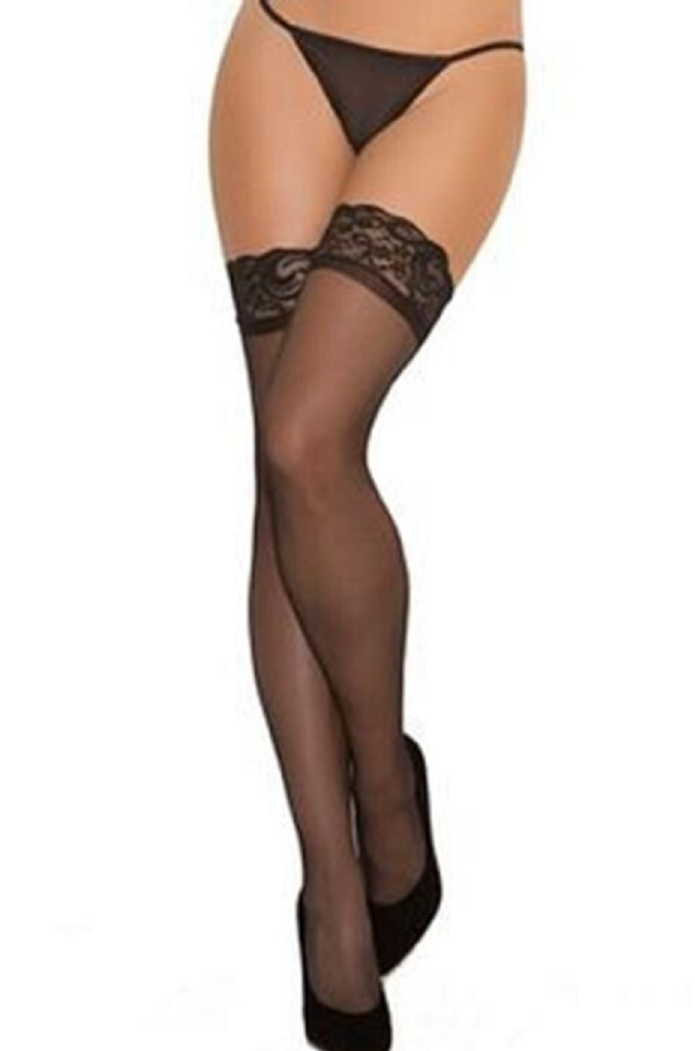 Чулки на кружевной резинке с силиконовыми полосками черные 5