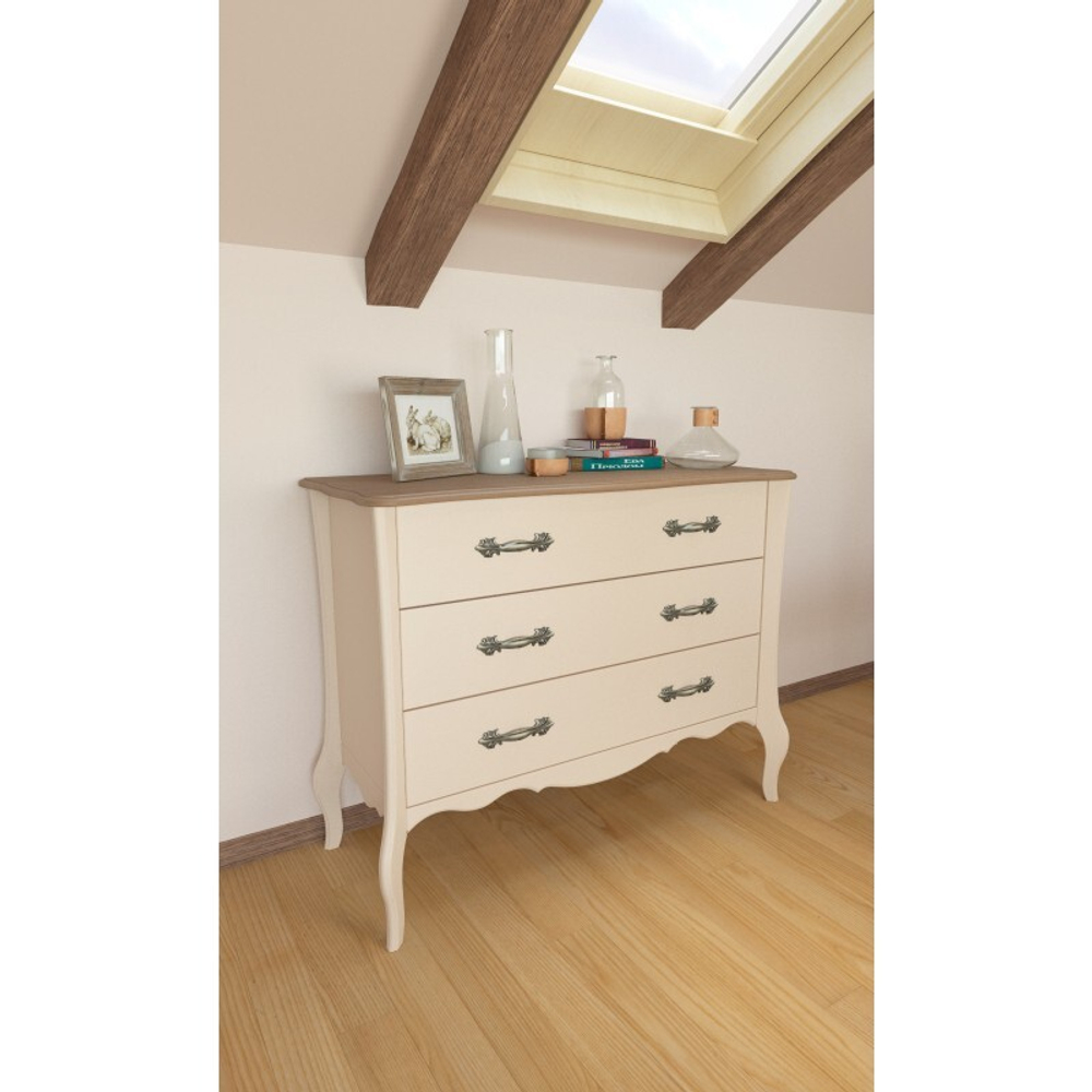 Комод «Прованс» с тремя ящиками бежевый воск/антик