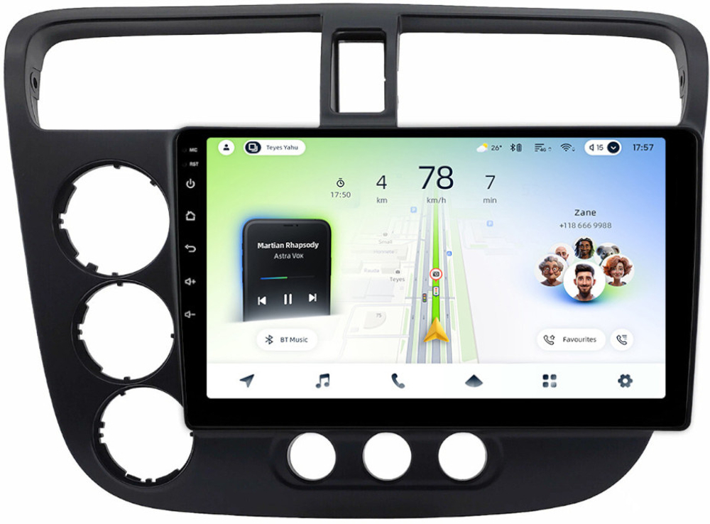 Магнитола для Honda Civic 7 2001-2005 левый руль - Teyes CC4L монитор 9" IPS на Android 14, Snapdragon 662, CarPlay, 4G SIM-слот