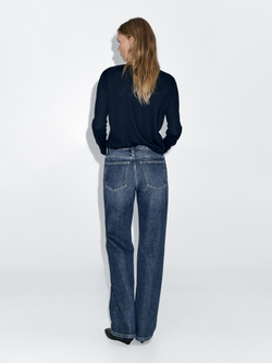 Massimo Dutti Джинсы со средней посадкой и широкими штанинами, средне-синий