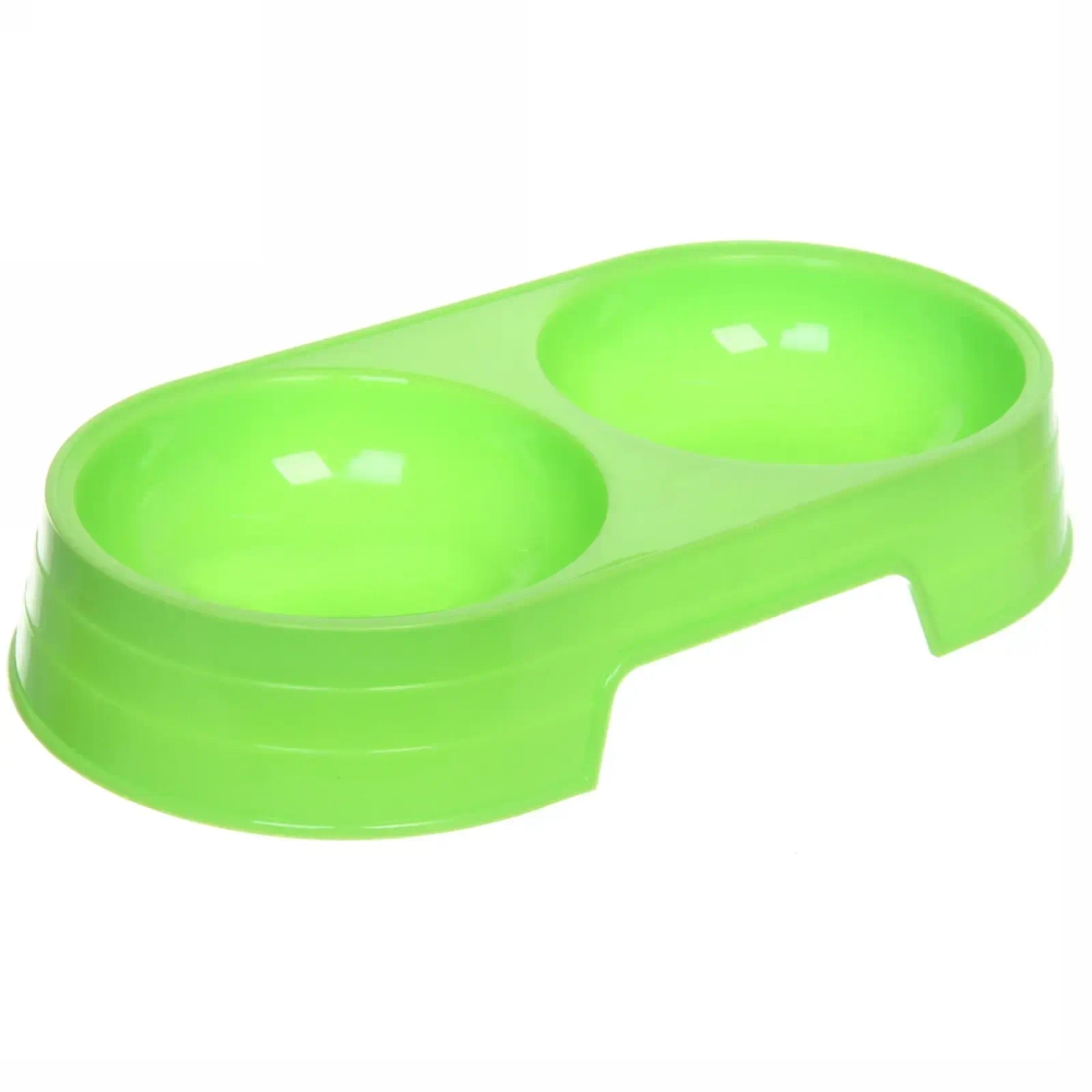 Миска пластиковая двойная «Мр. Марли», цвет зелёный, 27*14*4,5см