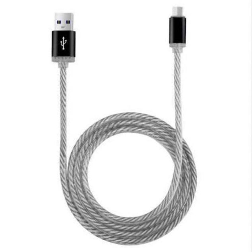 Кабель USB/Micro светящийся голос.упр. Full Power grey