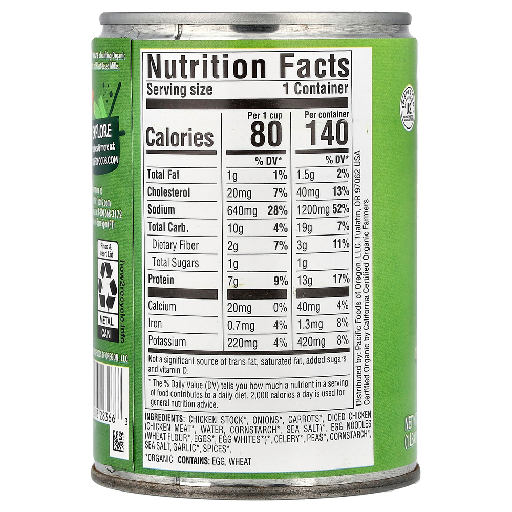 Pacific Foods, органический куриный суп с лапшой, 458 г (16,1 унции)