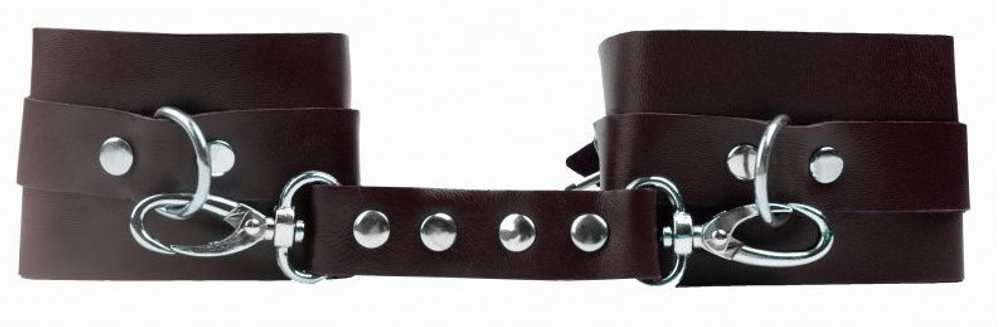 Бордовые наручники с фиксацией на двух карабинах